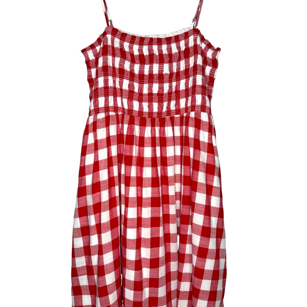 LOFT Red Gingham Smocked Maxi Dress Cottagecore Picnic Sundress Size 16 XL - Picture 4 of 11